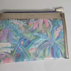 Lilly Pulitzer Pastel Floral Clear Cosmetic Pouch with Rose Gold Trim